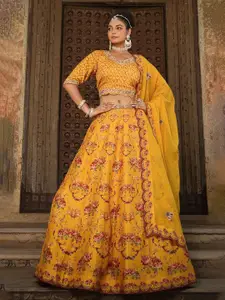 SCAKHI Floral Printed Embroidered Ready to Wear Lehenga & Blouse With Dupatta