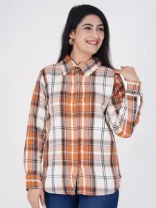 BAESD Women Spread Collar Tartan Checked Cotton Casual Shirt