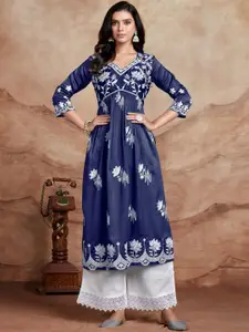 KALINI Ethnic Motifs Embroidered Chikankari Kurta