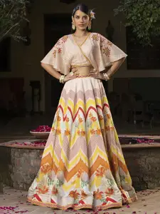 SCAKHI Thread Work Floral Printed Ready to Wear Lehenga & Blouse