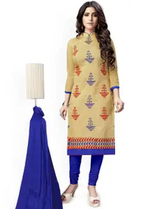 LADY SHOPI Ethnic Motifs Embroidered Chanderi Cotton Unstitched Dress Material