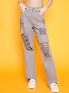 BAESD Women Straight Fit Mildly Distressed Mid-Rise Jeans