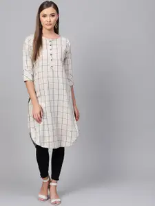 Anouk Beige Checked Pure Cotton A-Line Kurta