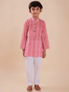 Sangria Boys Abstract Printed Mandarin Collar Pure Cotton Kurta Set With Pyjama