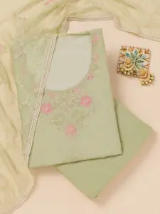 Koskii Floral Embroidered Zari Unstitched Dress Material