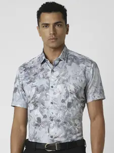 V Dot Men Spread Collar Floral Printed Cotton Slim Fit Party Shirt