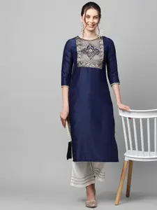 Anouk Floral Yoke Design Round Neck Straight Kurta
