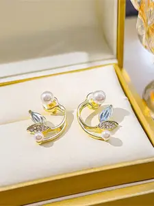 KRENOZ Floral Pearl & Artificial Stones Studded Earrings