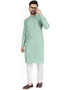 CHARLOTTE GRACIOUS Mandarin Collar Mirror Work Straight Kurta