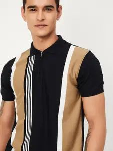 max Men Striped Polo Collar Cotton T-shirt