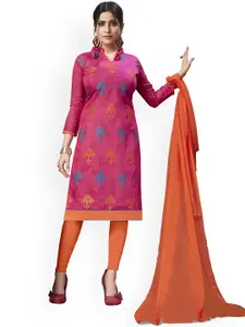 LADY SHOPI Geometric Embroidered Thread Work Chanderi Cotton Unstitched Dress Material