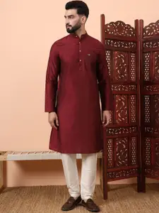 Latest Chikan Garments Band Collar Dupion Silk Straight Kurta With Churidar