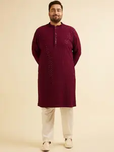 Manyavar Plus Size Floral Embroidered Sequinned Kurta with Pyjama