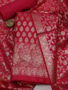 Meena Bazaar Floral Woven Design Zari Detail Art Silk Unstitched Dress Material