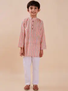 Sangria Boys Striped Pure Cotton A-Line Kurta With Pyjama