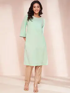 Fabindia Woven Design Round Neck Zari Cotton Straight Kurta