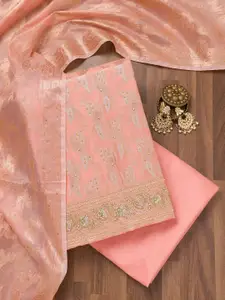 Koskii Floral Embroidered Zari Unstitched Dress Material