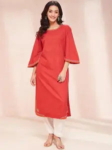 Fabindia Ethnic Motifs Woven Design Beads and Stones Cotton Straight Kurta