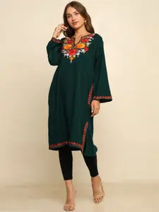 CRAFTBAZAR Floral Kashmiri Embroidered Notch Neck Straight Kurta