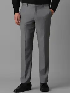 Louis Philippe Men Textured Striped Slim Fit Mid-Rise Formal Trousers