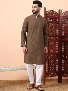 Latest Chikan Garments Striped Woven Design Mandarin Collar Straight Kurta