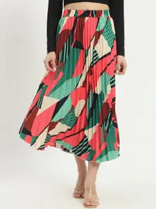 OTABU Abstract Printed A-Line Flared Midi Skirt