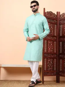 Latest Chikan Garments Geometric Woven Design Mandarin Collar Straight Kurta