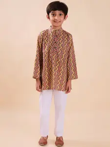 Sangria Printed Mandarin Collar Pure Cotton Kurta & Pyjamas