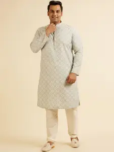 Manyavar Plus Size Floral Woven Design Thread Work Straight Kurta With Pyjama