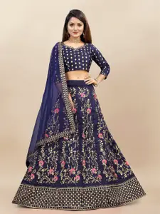 LADY SHOPI Embroidered Thread Work Semi-Stitched Lehenga & Unstitched Blouse With Dupatta