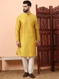 Latest Chikan Garments Band Collar Dupion Silk Straight Kurta With Churidar