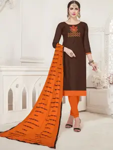 LADY SHOPI Floral Embroidered Thread Work Chanderi Unstitched Dress Material