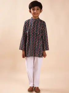 Sangria Boys Leheriya Printed Pure Cotton A-Line Kurta With Pyjama