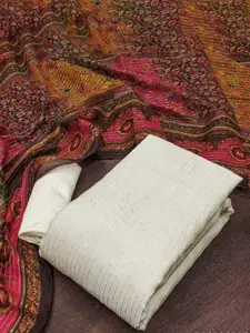 LADY SHOPI Striped Embellished Sequined Chanderi Unstitched Dress Material