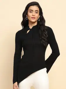 Global Republic Women Solid Tie-Up Neck Top