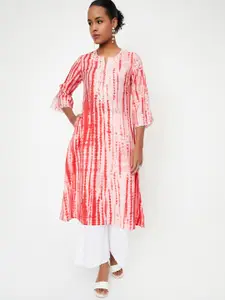 max Shibori Printed Notch-Neck Embroidered Slit Sleeves Straight Kurta