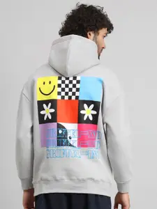 GRIFFEL Men Graphic Printed Hood Fleece Pullover Sweatshirt