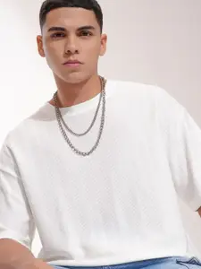 HIGHLANDER Men Self Design Round Neck Cotton Oversized T-shirt