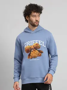 GRIFFEL Men Graphic Printed Hood Fleece Pullover Sweatshirt
