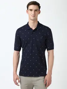 Peter England Men Geometric Printed Polo Collar Cotton T-shirt