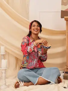 QUIERO Women Spread Collar Ethnic Printed Casual Shirt