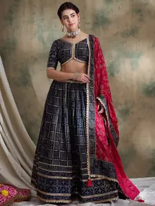 SHRINGARINI Bandhani Printed Satin Ready to Wear Lehenga & Unstitched Blouse With Dupatta