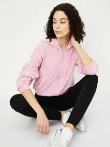 max Women Solid Front Open Hooded Sweatshirt