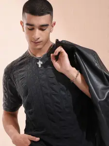 HIGHLANDER Men Self Design Round Neck Cotton T-shirt