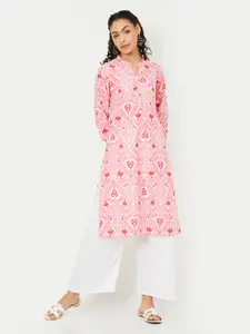 max Women Ethnic Motifs Printed Cotton Mandarin Collar Regular Sleeves Kurta