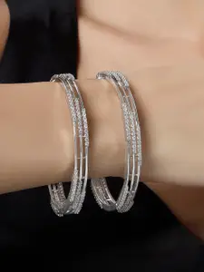 KARATCART Set Of 2 Sliver Plated CZ Studded Bangles