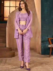 AUTUMN LANE Women Embellished Sleeveless Crop Top & Trouser With Jacket Co-Ords