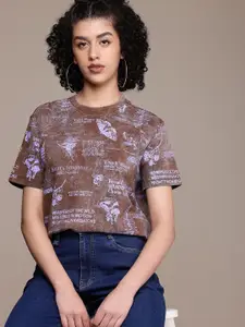 The Roadster Life Co. Printed Drop-Shoulder Sleeves Pure Cotton Boxy Washed T-shirt