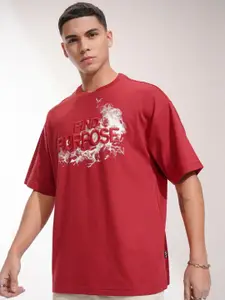HIGHLANDER Men Typography Printed Round Neck Cotton Oversized T-shirt