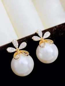 VAGHBHATT Gold Plated Rhinestone Floral Studs